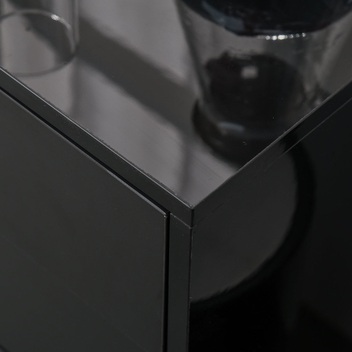 High Gloss Frame Sideboard, Push-Open Design with 2 Drawers for Living Room, Bedroom, 74H x 79W x 36Dcm, Black