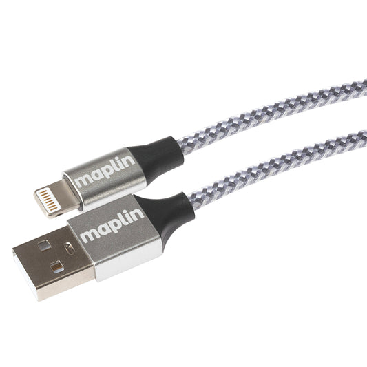 Maplin Premium Apple MFI Certified Tangle-Free Lightning to USB-A 2.0 Cable - Silver, 3m
