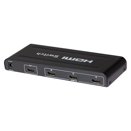 Maplin HDMI Switch 3 Ports In 1 Port Out 4K Ultra HD @30Hz with Remote Control - Black