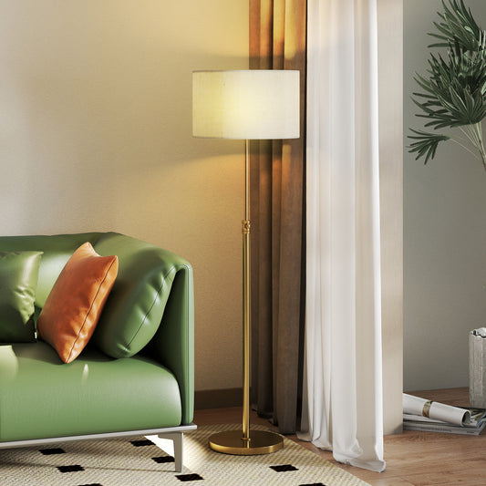 Floor Lamp with Remote, Height Adjustable Standing Lamp with Linen Shade, Dimmable with 3000K-6000K Adjustable Colour Temperatures, Foot Switch for Living Room Bedroom Office, Gold Tone