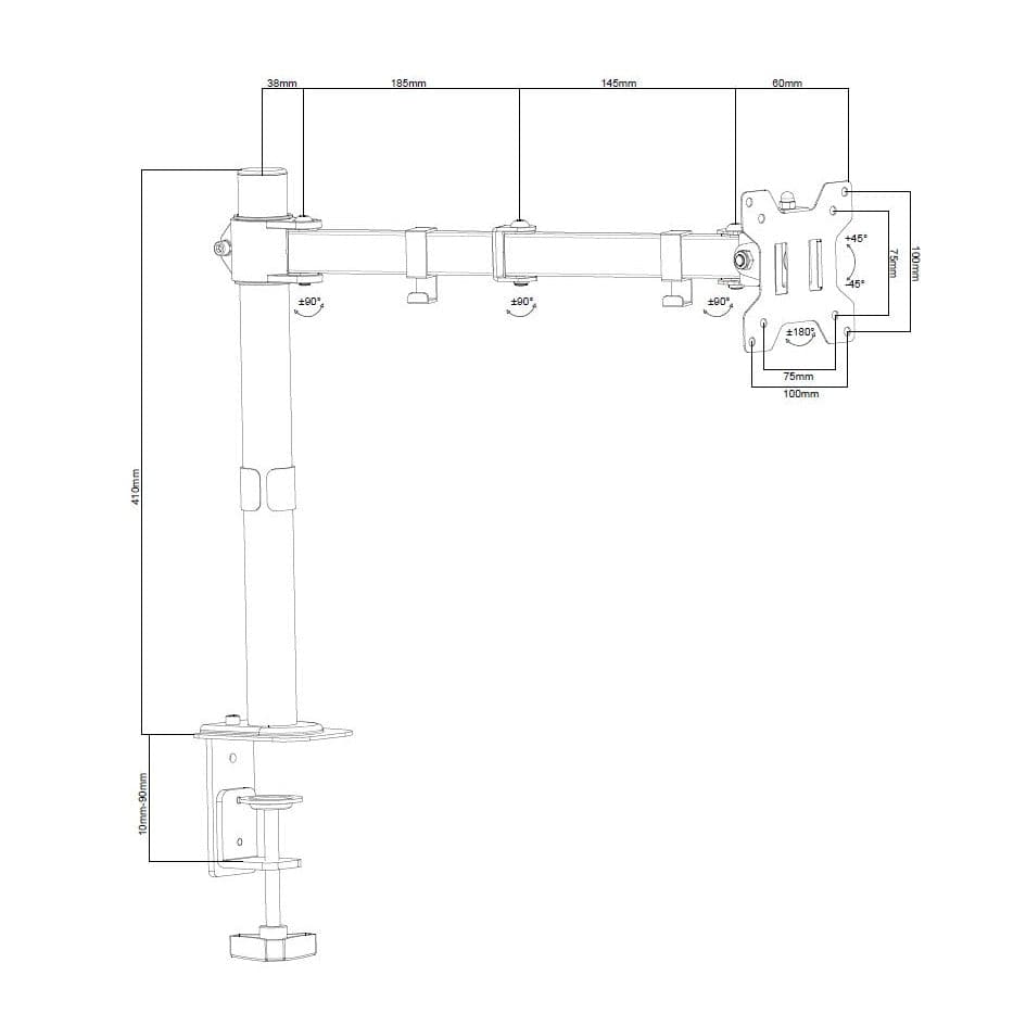 ProperAV Desk Monitor Mount 17" - 34" Swing Arm VESA Max 100x100
