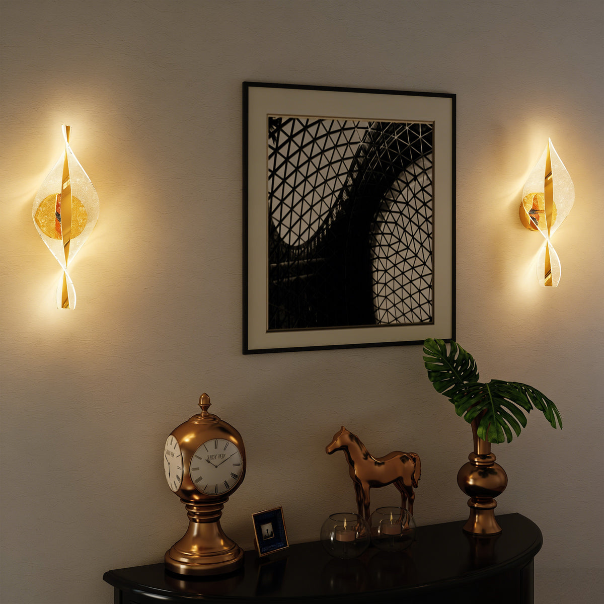 Led Wall Lamp 2 Pack, 13W Modern Indoor Spiral Wall Light, Colour Temperature Adjustable 3000K/4000K/6500K, for Bedroom, Living Room, Hallway, Stairs, Gold Tone