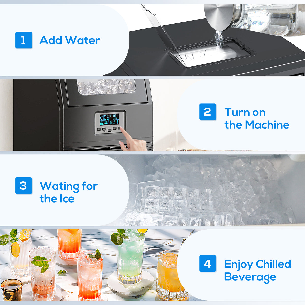 Commercial Ice Maker with 4kg Ice Storage - Black