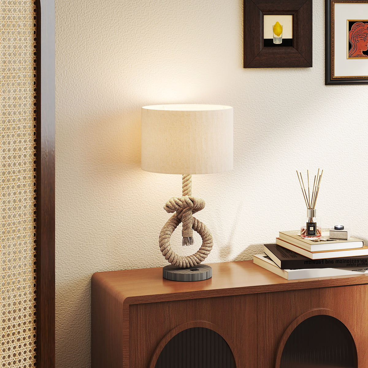Nautical LED Table Lamp with USB Charging Port, Bedside Desk Lamp for Bedroom, Living Room, Home Office