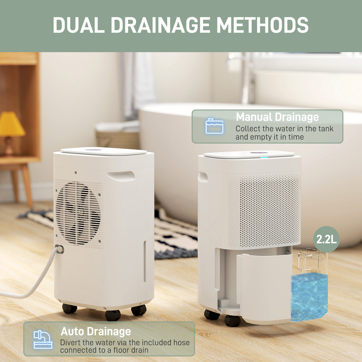 10L/Day 2200ML Portable Quiet Dehumidifier with WiFi Smart App Control, Electric Moisture Air Dehumidifier for Home Laundry Basement