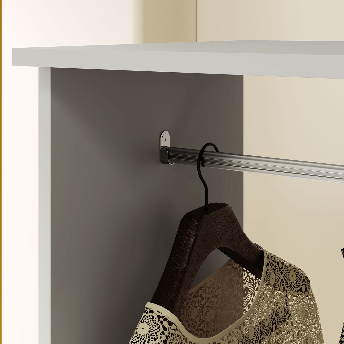 Open Wardrobe on Wheels, Bedroom Wardrobe with Clothes Hanging Rail, 3 Storage Shelves, Mobile Garment Rack for Cloakroom, Hallway, Grey