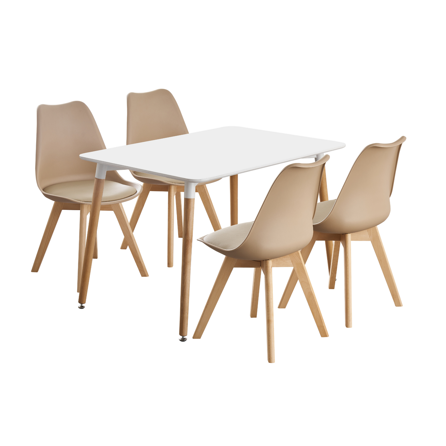 5PCs Dining Set - White Halo Dining Table & Set of 4 Lorenzo Tulip Dining Chairs