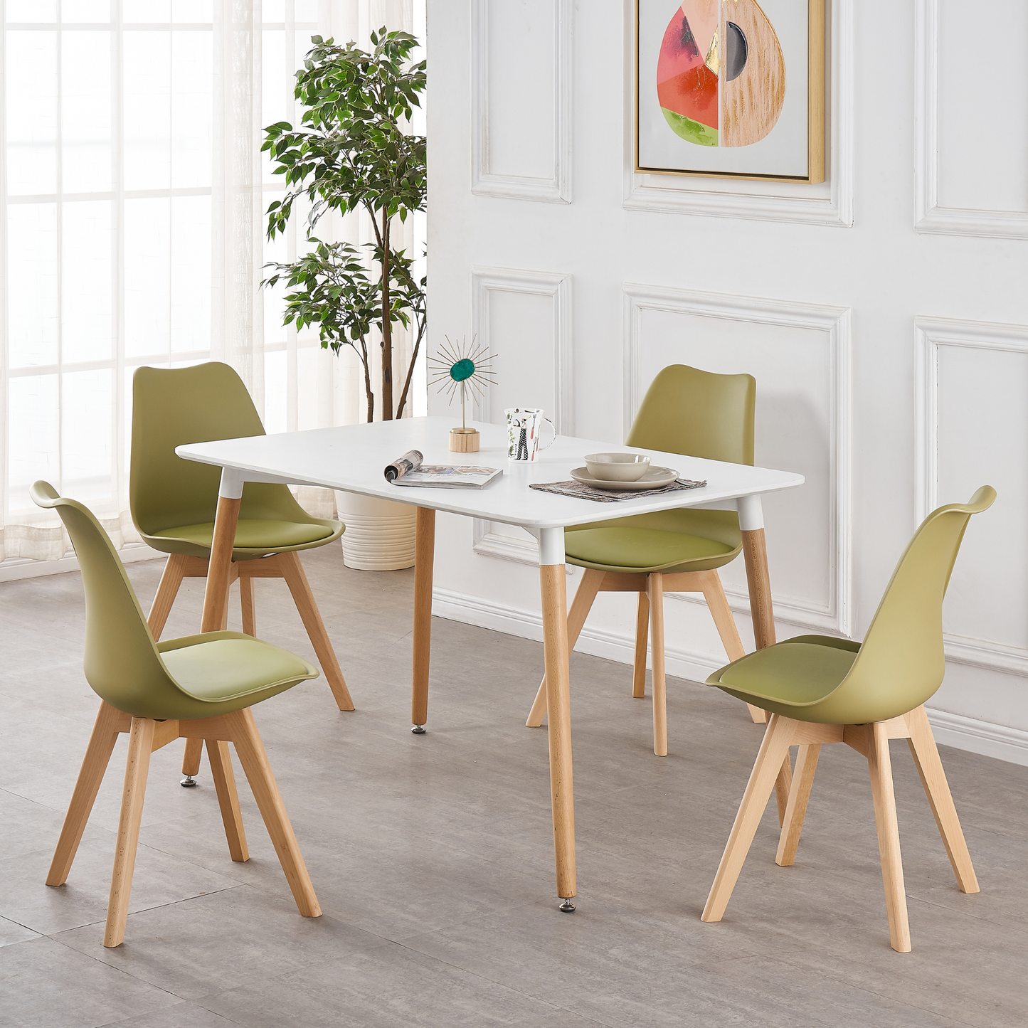 5PCs Dining Set - White Halo Dining Table & Set of 4 Lorenzo Tulip Dining Chairs