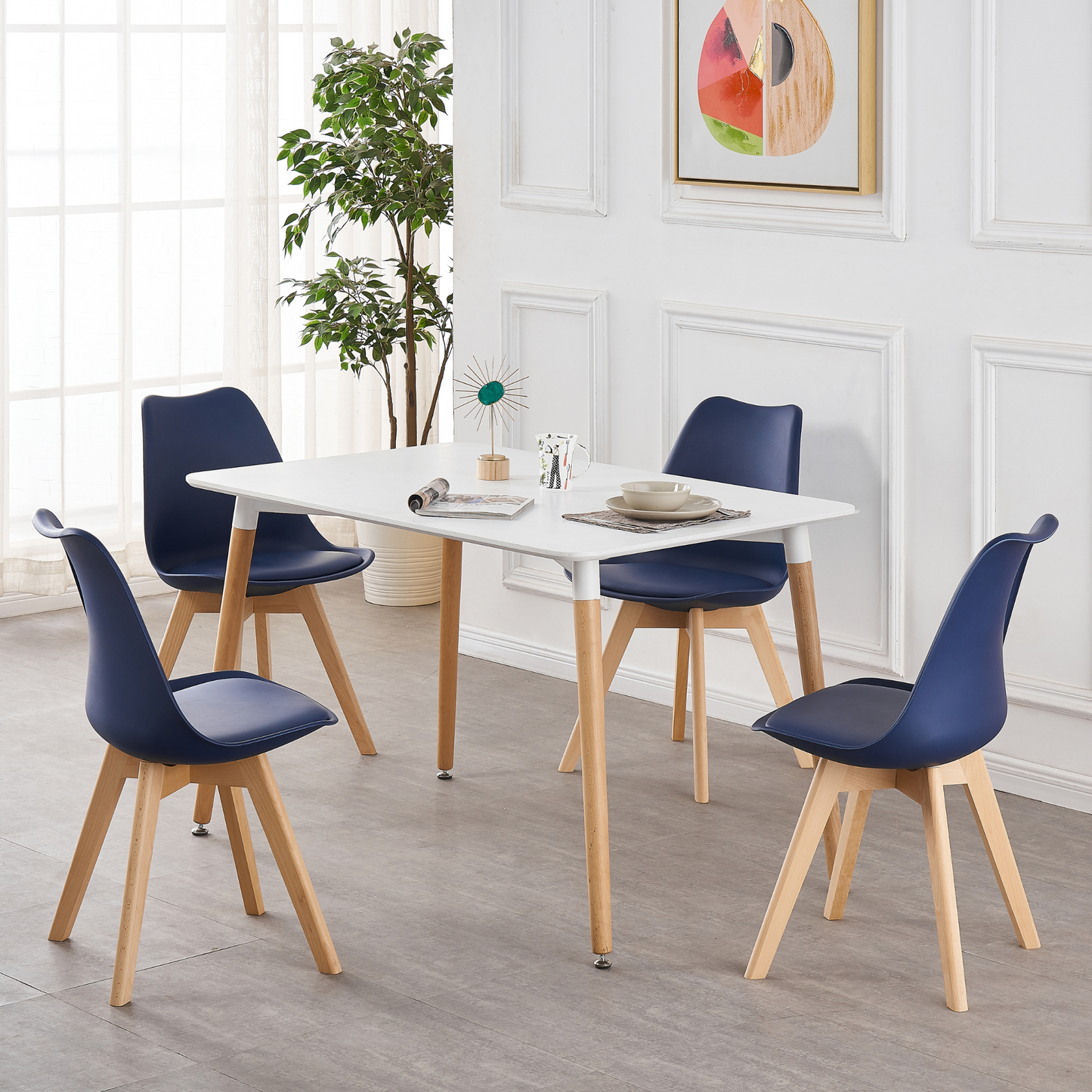 5PCs Dining Set - White Halo Dining Table & Set of 4 Lorenzo Tulip Dining Chairs