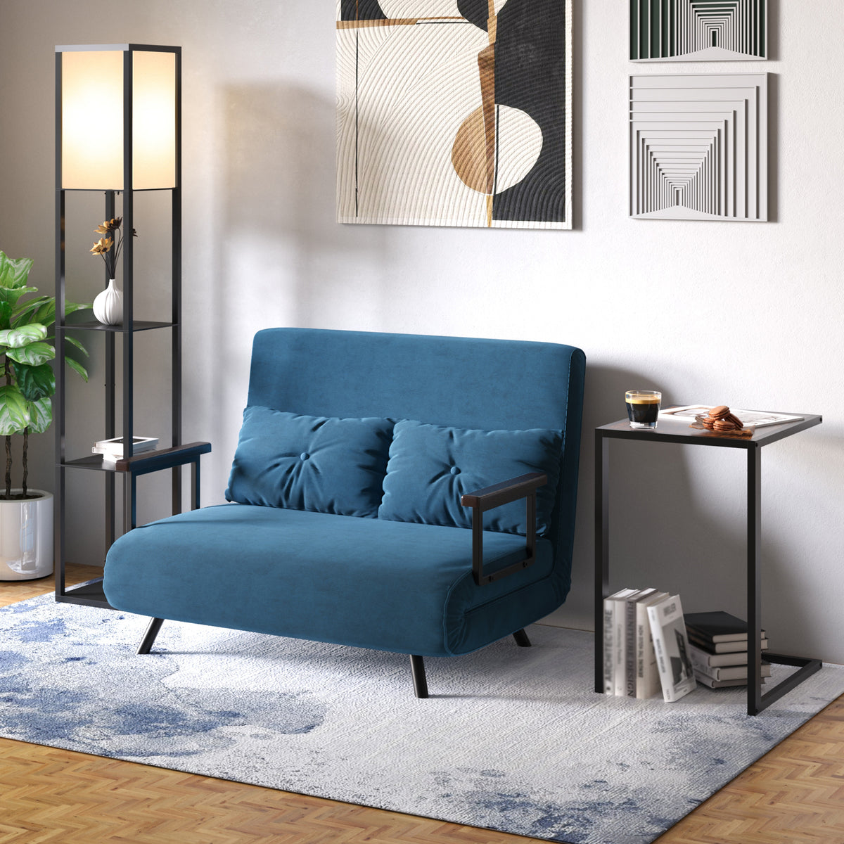 3-Tier Floor Lamp with Shelves and Storage, Modern Standing Lamp with Lampshade, Reading Light with Chain Switch for Living Room, Bedroom, Home Office, Bulb not Included, Black