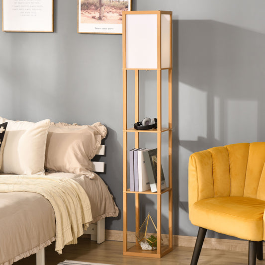 3-Tier Floor Lamp with Shelves and Storage, Modern Corner Standing Lamp with Lampshade, Reading Light with Foot Switch for Living Room, Bedroom, Home Office, Bulb not Included, Natural