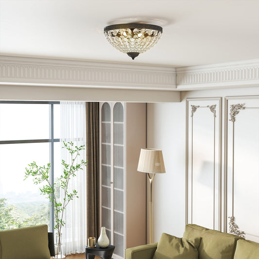 Crystal Chandelier Ceiling Light with 168 Octagonal Beads, Vintage 2-Light Flush Mount Ceiling Light for Living Room, Bedroom, Hallway, Dining Room, Black