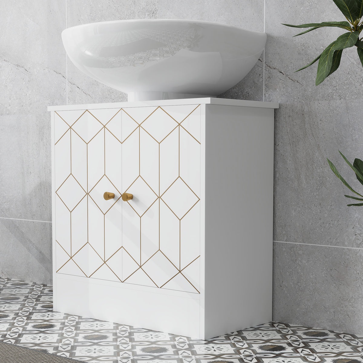 Under Sink Bathroom Cabinet, Under Sink Cabinet with Adjustable Shelf and Open Compartment for Basin with or without Pedestal, 60 x 30 x 60cm, White