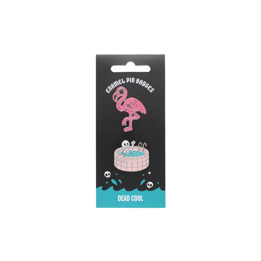 Dead Cool Skeleton and Flamingo Enamel Pin Badges