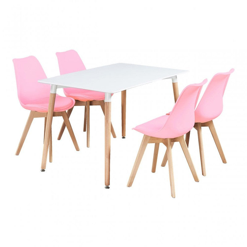 5PCs Dining Set - White Halo Dining Table & Set of 4 Lorenzo Tulip Dining Chairs