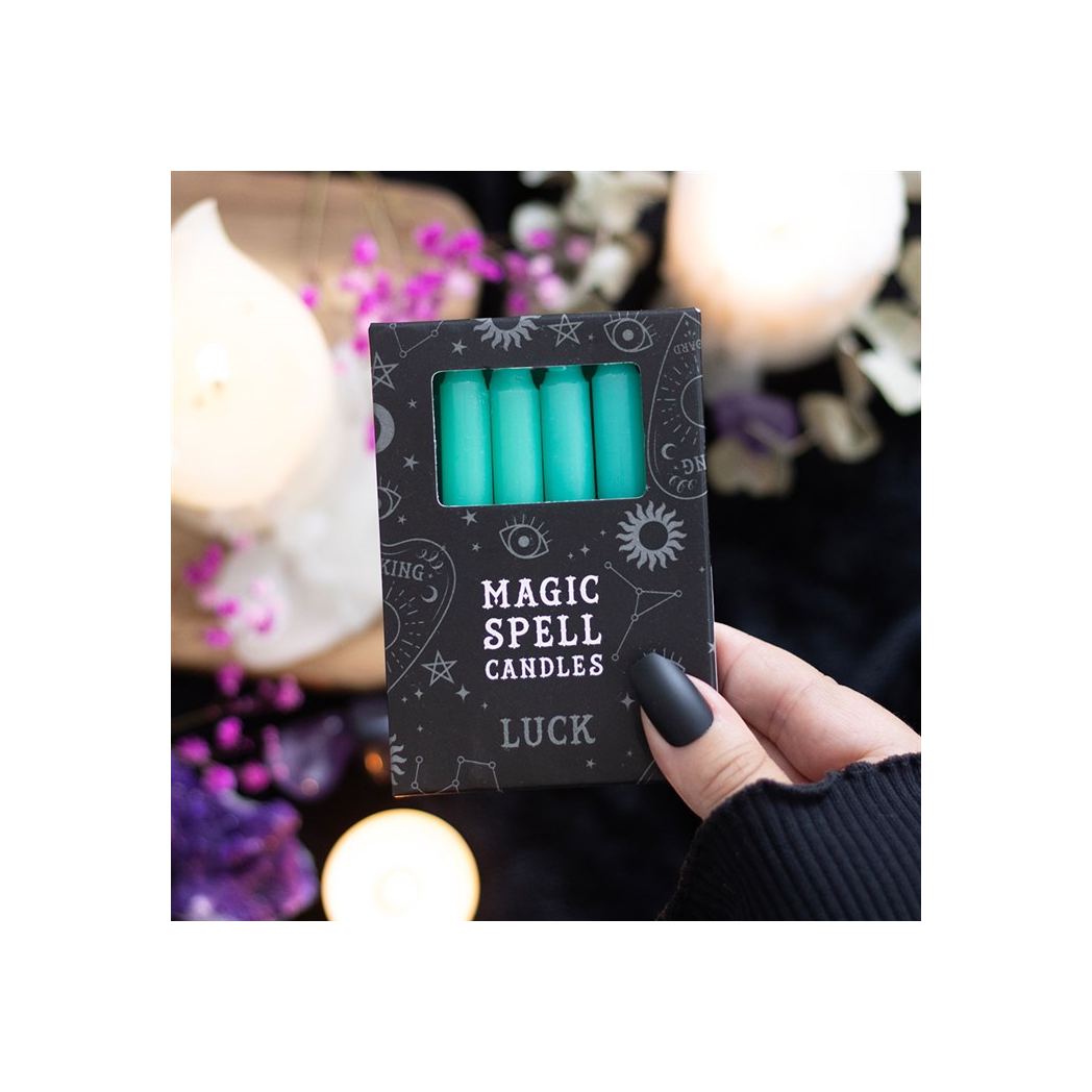 Set of 12 Green 'Luck' Spell Candles