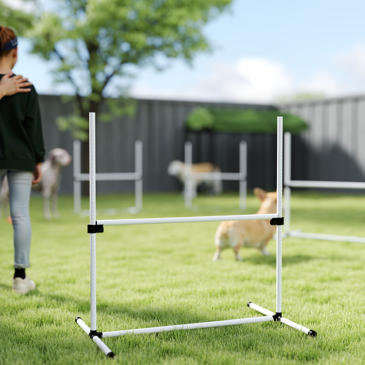 PawHut 4 Pieces Dog Agility Training Equipment, Adjustable Height Jumps Hurdle with Carrying Bag for Outdoor, White