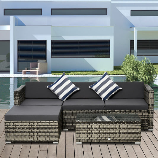 Outsunny Rattan Garden Sofa Set, 4-Seater Wicker Sectional for Garden, Grey
