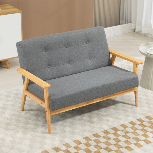 2 Seater Sofa Modern Linen Fabric Upholstery Tufted Couch with Rubberwood Legs for Living Room and Kitchen, Dark Grey