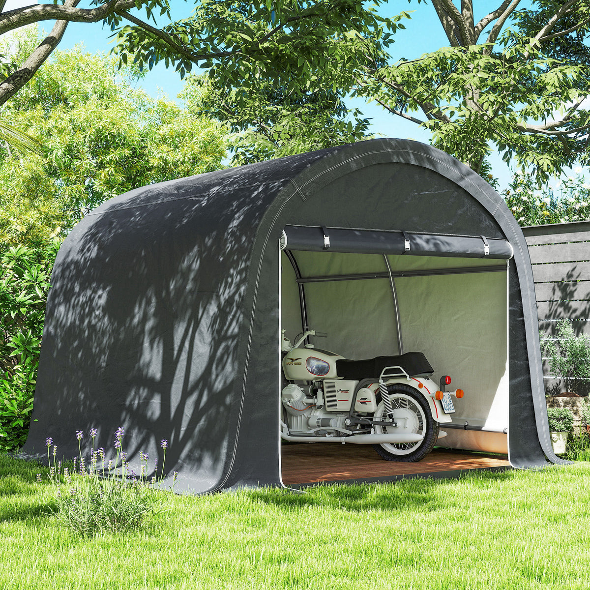 Outsunny 3 x 3(m) Garden Storage Tent, Heavy Duty Outdoor Shed with 2 Doors, Waterproof Portable Shed Storage Shelter with Galvanised Steel Frame for Bike, Motorcycle, Garden Tools, Grey