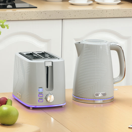 Modern Kettle and Toaster Set - Grey