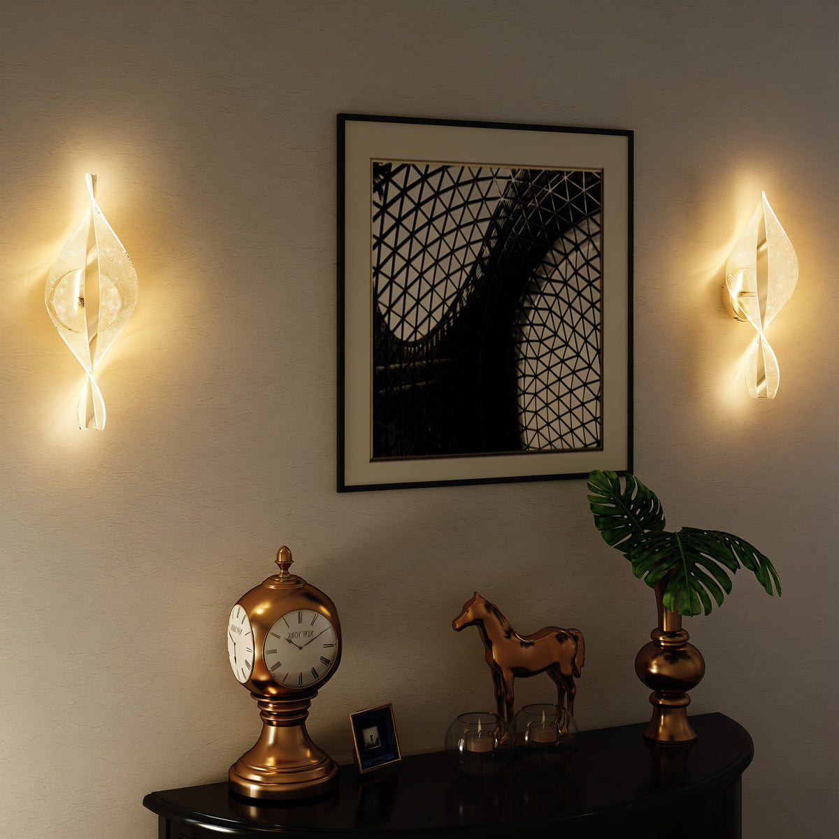 Led Wall Lamp 2 Pack, 13W Modern Indoor Spiral Wall Light, Colour Temperature Adjustable 3000K/4000K/6500K, for Bedroom, Living Room, Hallway, Stairs, Silver Tone