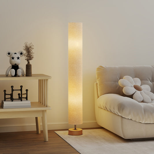 LED Floor Lamp for Living Room, 120cm Modern Standing Lamp with 3000K/4500K/6500K Colour Temperatures, Linen Shade and Wooden Base, Grey
