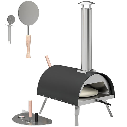Outsunny Outdoor Pizza Oven Foldable Legs Pellet Wood Fired Pizza Maker w/ 12" Rotating Stone and Peel