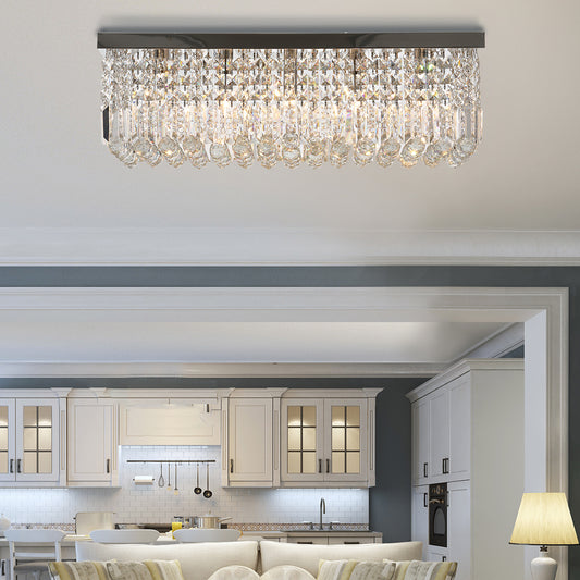 Modern Crystal Ceiling Light Square Crystal Chandelier for Living Room, Dining Room, Hall, 5 x E14 Lamp Holders, Silver, 80 x 25 x 23cm