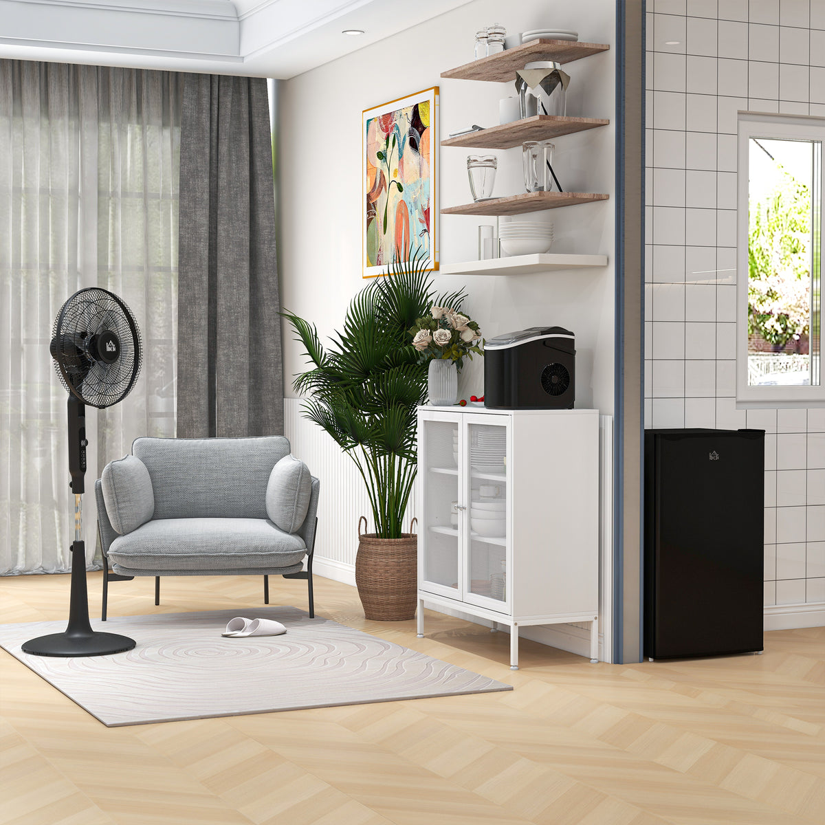 Under Counter Fridge, 91L Small Fridge with Chiller Box, Removable Shelf, Reversible Door, Adjustable Legs, Mini Refrigerator, Black