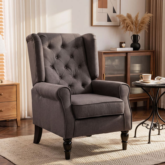 Wingback Accent Chair, Retro Upholstered Button Tufted Occasional Chair for Living Room and Bedroom, Brown