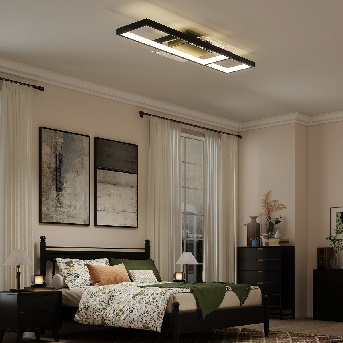 LED Ceiling Light, Modern Dimmable Ceiling Light with Wall Switch & Remote Control, Flush Mount Fixture Lamp with 3000-6000K Colour Temperatures for Living Room, Bedroom, Black