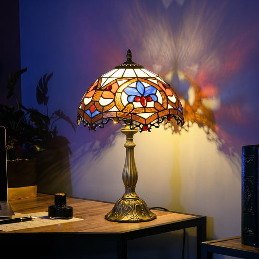 Tiffany Lamp, Stained Glass Table Lamp, Handcrafted Artisan Collectible, Suitable for Living Room and Bedside, Multi-Coloured, ?25 x 45Hcm, Zinc Alloy.