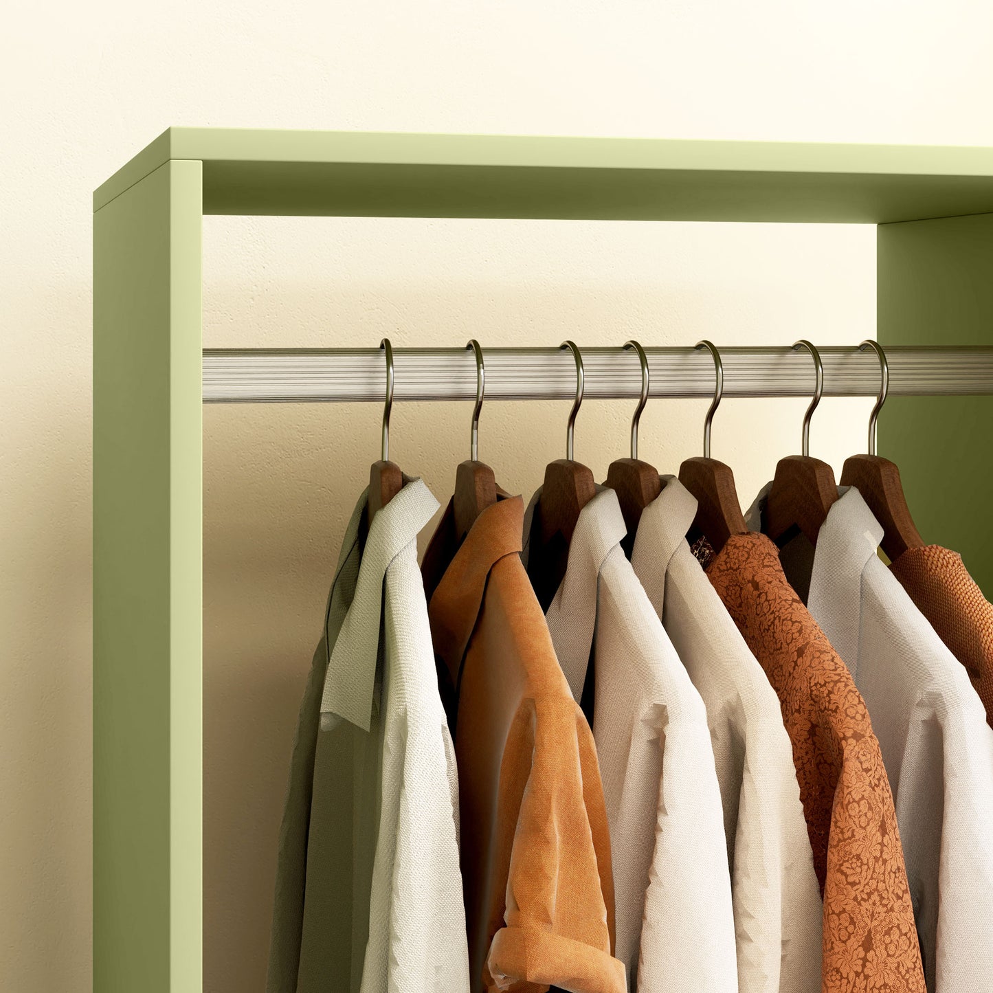 Open Wardrobe on Wheels, Bedroom Wardrobe with Clothes Hanging Rail, 2 Storage Shelves, Mobile Garment Rack for Cloakroom, Hallway, Green