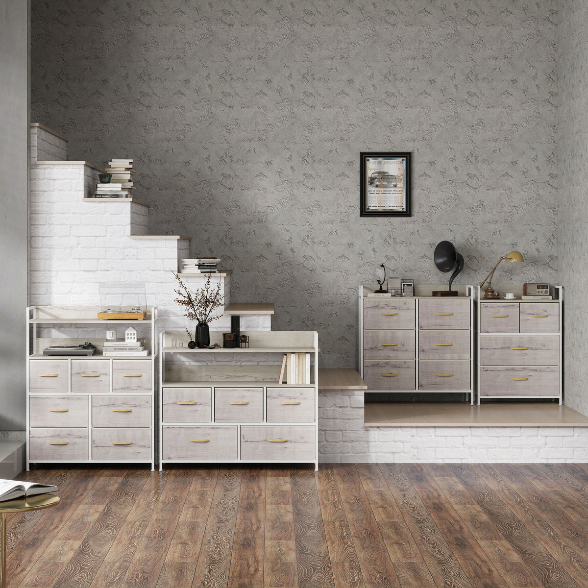 Rustic Chest of Four Fabric Drawers - Black