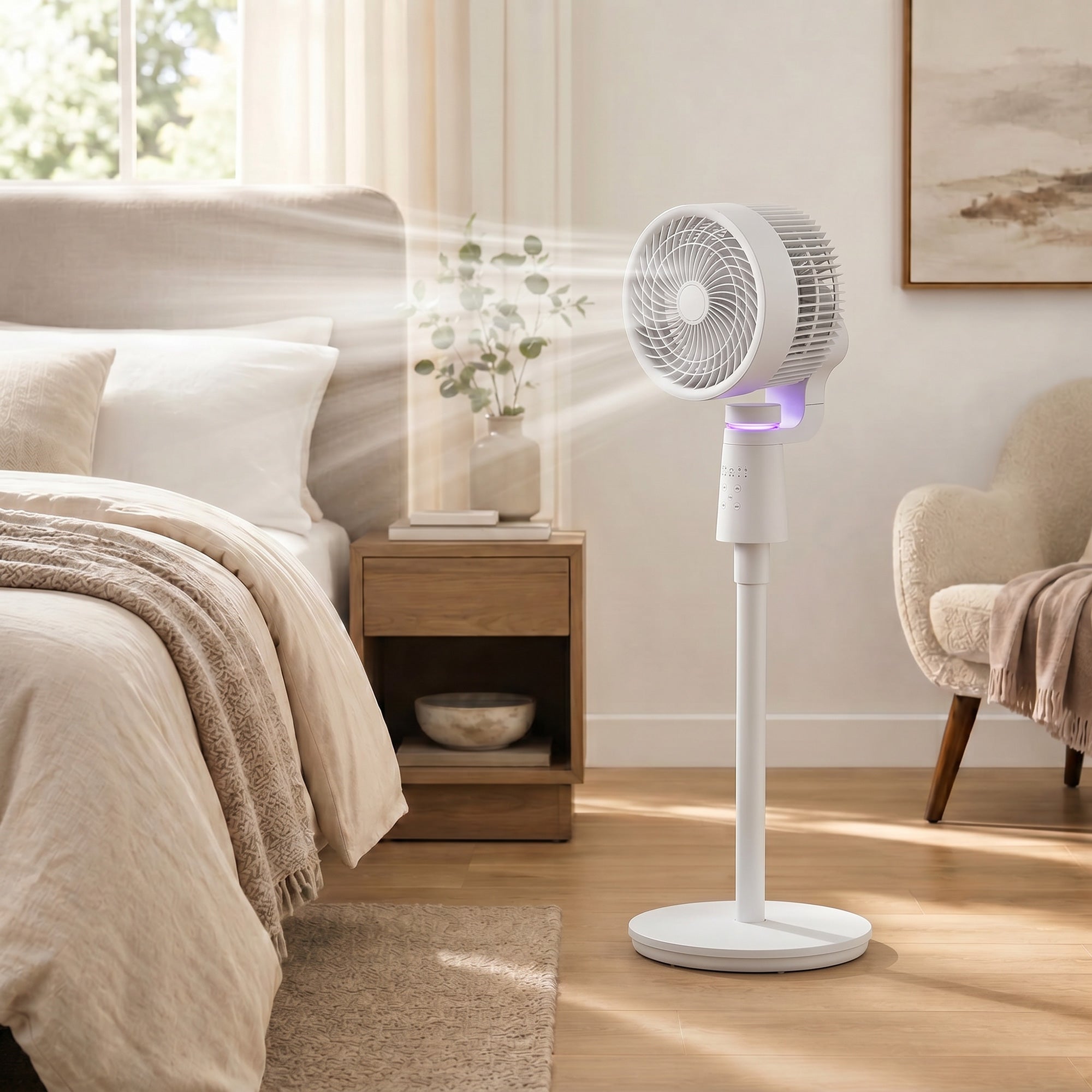 Pedestal Air Circulation Fan with Oscillating, Light Off, White