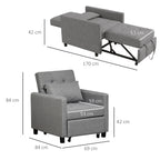 HOMCOM 3-In-1 Single Chair Bed with Adjustable Backrest, Pillow and Footrest for Living Room, Grey