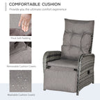 Outsunny 2 Seater Patio Wicker No installation Chaise Lounge Sofa Set with Fabric Cushion, Grey
