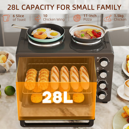 NETTA 28L Toaster Oven with Double Hotplate, 1600W Countertop MIni Oven with 60 Minute Timer & 230°C Temp Control, Baking Tray & Wire Rack, Black