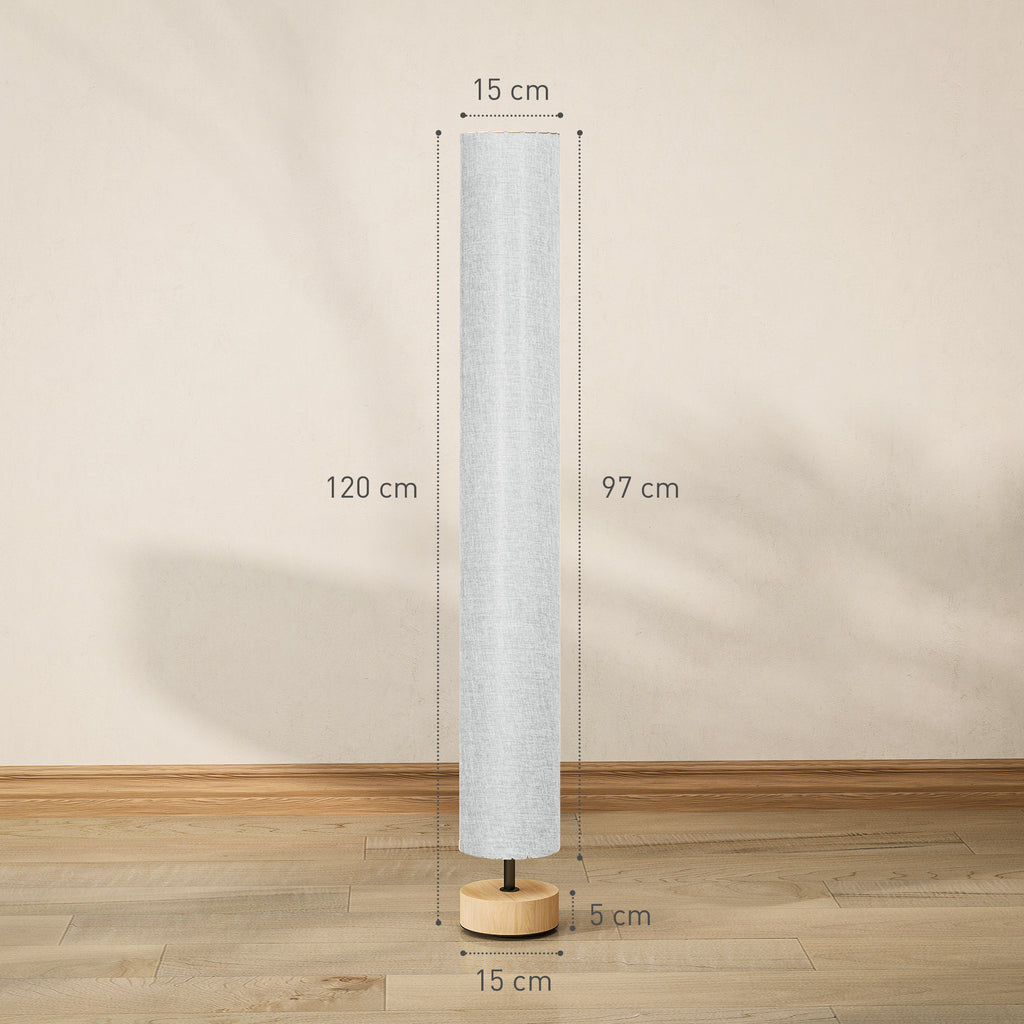 Floor Lamp for Living Room, 47" Modern Standing Lamp with Linen Shade, Wooden Base, Grey