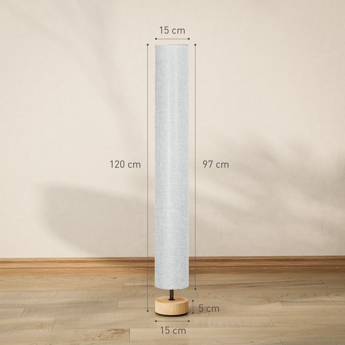 Floor Lamp for Living Room, 47" Modern Standing Lamp with Linen Shade, Wooden Base, Grey