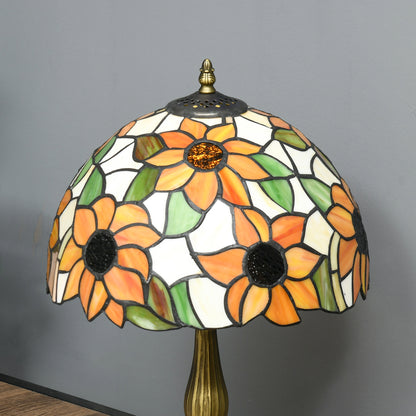 Tiffany Stained Glass Table Lamp, Handmade Antique Bedside Lamp for Bedroom, Living room, Home, Nightstand, Decorative Night Light, Orange Sunflower