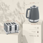 Stainless Steel Panel Kettle and Toaster Set - Grey
