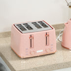 Kettle and Toaster Set, 1.7L 3000W Fast Boil Jug Kettle, 4 Slice Toaster with 7 Level Browning Controls, Light Pink