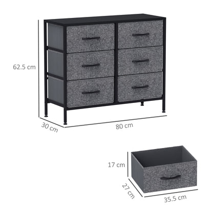 Fabric Chest of Drawers, Industrial Bedroom Dresser with 6 Fabric Drawers, Steel Frame and Wooden Top for Nursery, Living Room, Hallway, Black