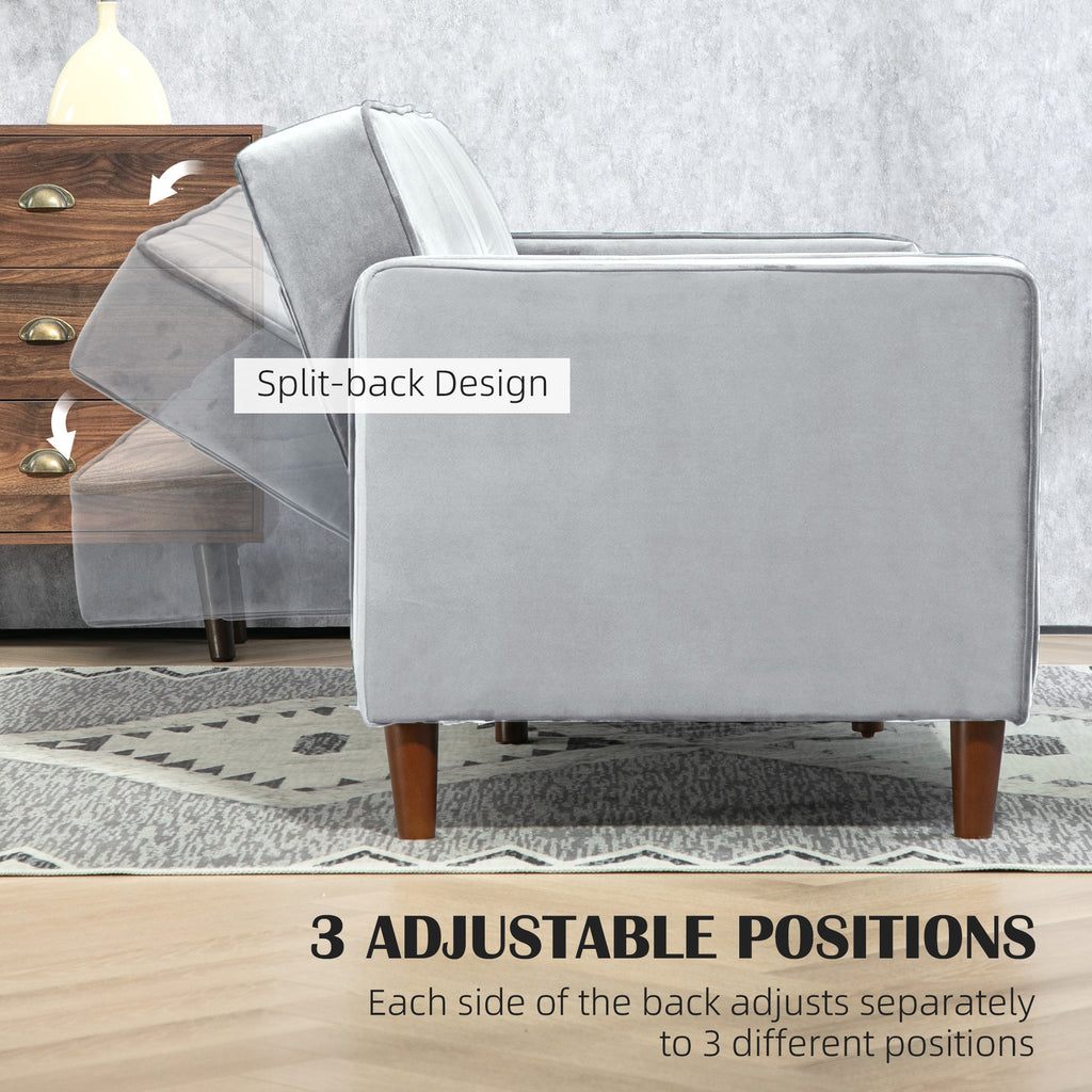HOMCOM Modern Convertible Sofa Futon Velvet-Touch Tufted Couch with Adjustable Split Back, Light Grey