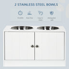 PawHut Raised Pet Feeder, with Two Bowls, Storage - White