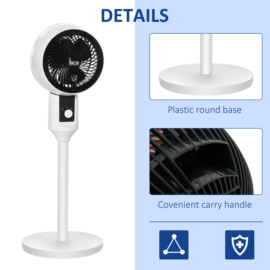 9'' Air Circulator Fan 3 Speed, 70° Oscillation 90° Vertical Tilt, Carry Handle, Pedestal Fan, Pedestal Fan for Living Room, Bedroom, Office, White and Black