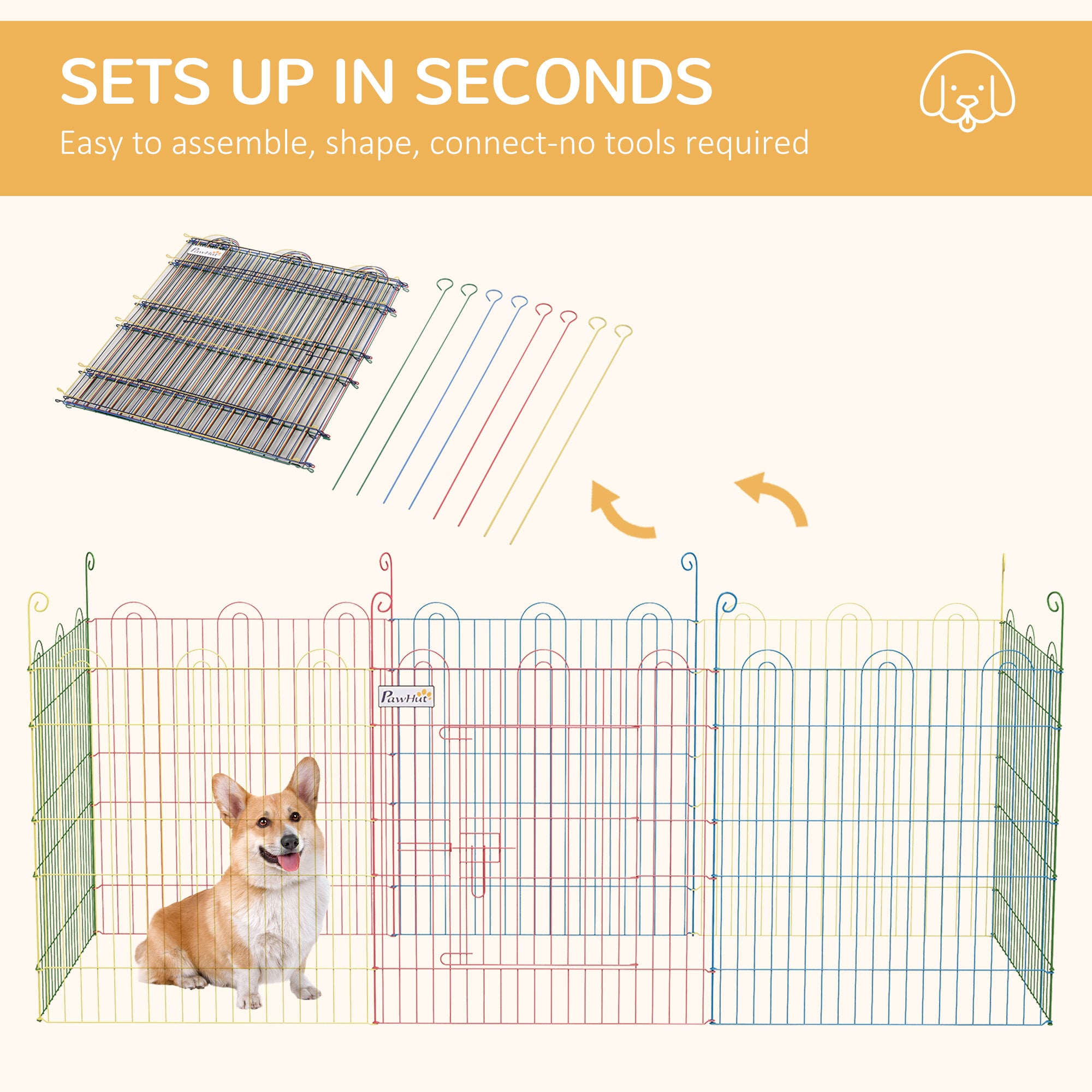 PawHut Pet Playpen Crate, with Eight Panels, Door, for Indoors and Outdoors, 60H x ?156cm