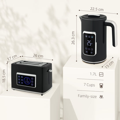 Touch Screen Kettle and Toaster Set - Black